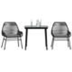 vidaXL Ensemble à manger de jardin et coussins 3 pcs noir rotin verre