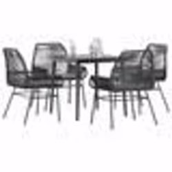 vidaXL Ensemble à manger de jardin et coussins 5 pcs noir rotin verre