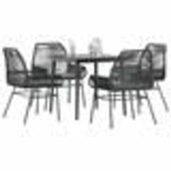 vidaXL Ensemble à manger de jardin et coussins 5 pcs noir rotin verre
