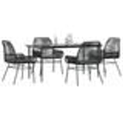 vidaXL Ensemble à manger de jardin et coussins 5 pcs noir rotin verre