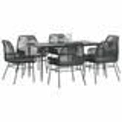 vidaXL Ensemble à manger de jardin coussins 7pcs noir poly rotin verre