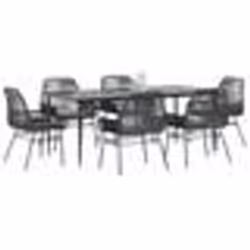 vidaXL Ensemble à manger de jardin coussins 7pcs noir poly rotin verre