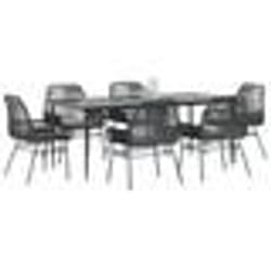 vidaXL Ensemble à manger de jardin coussins 7pcs noir poly rotin verre