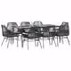 vidaXL Ensemble à manger de jardin coussins 9pcs noir poly rotin verre