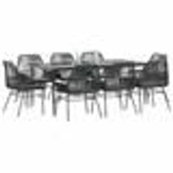 vidaXL Ensemble à manger de jardin coussins 9pcs noir poly rotin verre