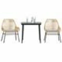 vidaXL Ensemble à manger jardin coussins 3pcs marron poly rotin verre