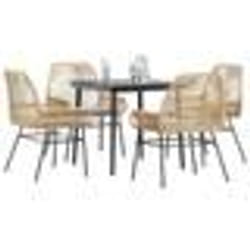 vidaXL Ensemble à manger jardin coussins 5pcs marron poly rotin verre
