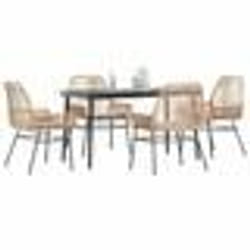 vidaXL Ensemble à manger jardin coussins 5pcs marron poly rotin verre