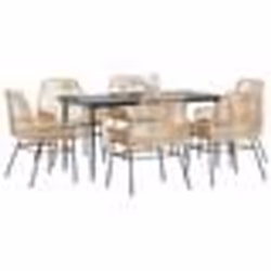 vidaXL Ensemble à manger jardin coussins 7pcs marron poly rotin verre