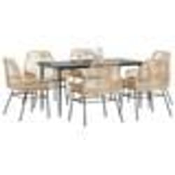 vidaXL Ensemble à manger jardin coussins 7pcs marron poly rotin verre