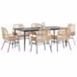 vidaXL Ensemble à manger jardin coussins 7pcs marron poly rotin verre