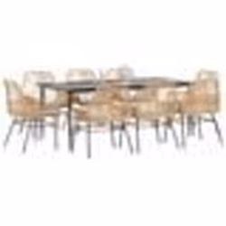 vidaXL Ensemble à manger jardin coussins 9pcs marron poly rotin verre