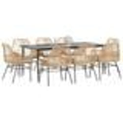 vidaXL Ensemble à manger jardin coussins 9pcs marron poly rotin verre