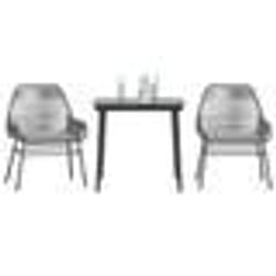 vidaXL Ensemble à manger jardin coussins 3 pcs gris poly rotin verre