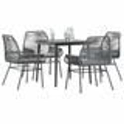 vidaXL Ensemble à manger jardin coussins 5 pcs gris poly rotin verre