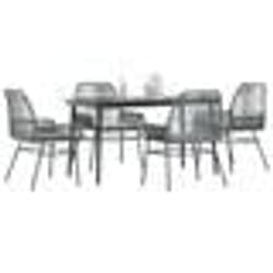 vidaXL Ensemble à manger jardin coussins 5 pcs gris poly rotin verre