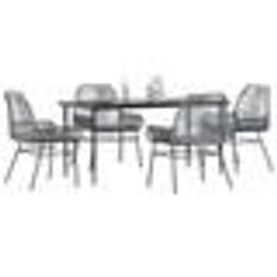 vidaXL Ensemble à manger jardin coussins 5 pcs gris poly rotin verre