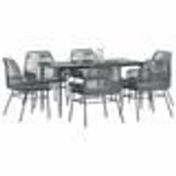 vidaXL Ensemble à manger jardin coussins 7 pcs gris poly rotin verre
