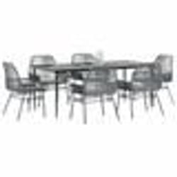 vidaXL Ensemble à manger jardin coussins 7 pcs gris poly rotin verre
