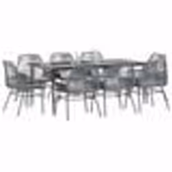 vidaXL Ensemble à manger jardin coussins 9 pcs gris poly rotin verre