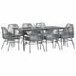 vidaXL Ensemble à manger jardin coussins 9 pcs gris poly rotin verre