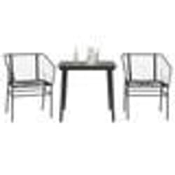 vidaXL Ensemble à manger de jardin 3 pcs noir résine tressée verre