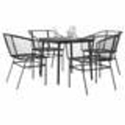 vidaXL Ensemble à manger de jardin 5 pcs noir résine tressée verre