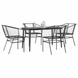 vidaXL Ensemble à manger de jardin 5 pcs noir résine tressée verre