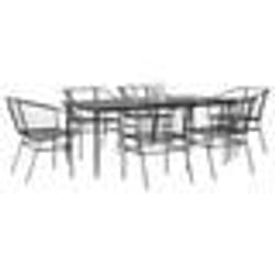 vidaXL Ensemble à manger de jardin 7pcs noir poly rotin verre
