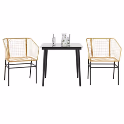 vidaXL Ensemble à manger de jardin 3pcs marron résine tressée verre