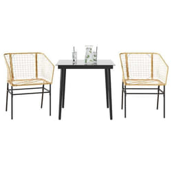 vidaXL Ensemble à manger de jardin 3pcs marron résine tressée verre