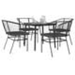 vidaXL Ensemble à manger de jardin et coussins 5 pcs noir rotin verre