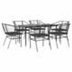 vidaXL Ensemble à manger de jardin coussins 7pcs noir poly rotin verre