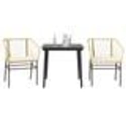 vidaXL Ensemble à manger jardin coussins 3pcs marron poly rotin verre