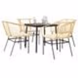vidaXL Ensemble à manger jardin coussins 5pcs marron poly rotin verre