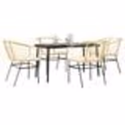 vidaXL Ensemble à manger jardin coussins 5pcs marron poly rotin verre