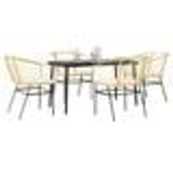 vidaXL Ensemble à manger jardin coussins 5pcs marron poly rotin verre