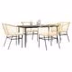 vidaXL Ensemble à manger jardin coussins 5pcs marron poly rotin verre
