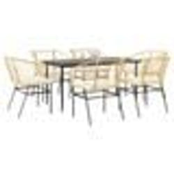 vidaXL Ensemble à manger jardin coussins 7pcs marron poly rotin verre