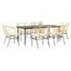 vidaXL Ensemble à manger jardin coussins 7pcs marron poly rotin verre