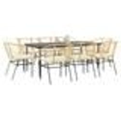 vidaXL Ensemble à manger jardin coussins 9pcs marron poly rotin verre