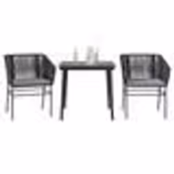 vidaXL Ensemble à manger de jardin et coussins 3 pcs noir rotin verre
