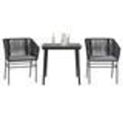 vidaXL Ensemble à manger de jardin et coussins 3 pcs noir rotin verre