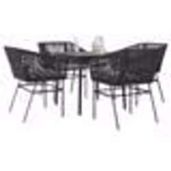 vidaXL Ensemble à manger de jardin et coussins 5 pcs noir rotin verre