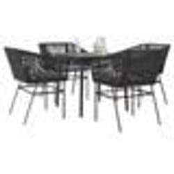 vidaXL Ensemble à manger de jardin et coussins 5 pcs noir rotin verre