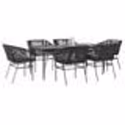 vidaXL Ensemble à manger de jardin coussins 7pcs noir poly rotin verre