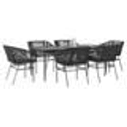 vidaXL Ensemble à manger de jardin coussins 7pcs noir poly rotin verre