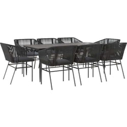 Vidaxl - Ensemble à manger de jardin coussins 9pcs noir poly rotin verre