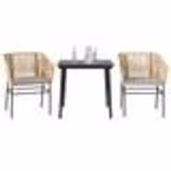 vidaXL Ensemble à manger jardin coussins 3pcs marron poly rotin verre