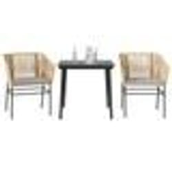 vidaXL Ensemble à manger jardin coussins 3pcs marron poly rotin verre